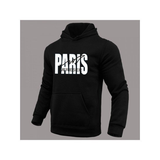 Men Letter Printed Hooded Black Tops