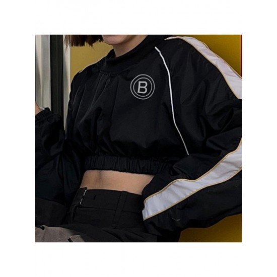 Street Black Patchwork Loose Cropped Sweatshirts