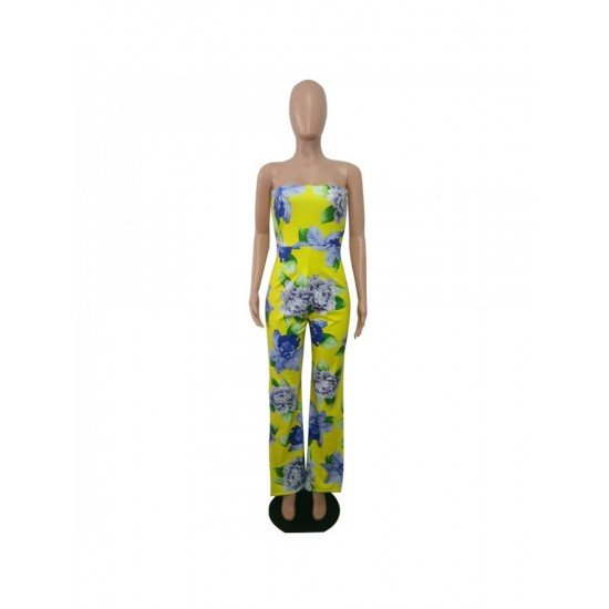  Sexy Backless Strapless Flower Printing Women's Jumpsuits