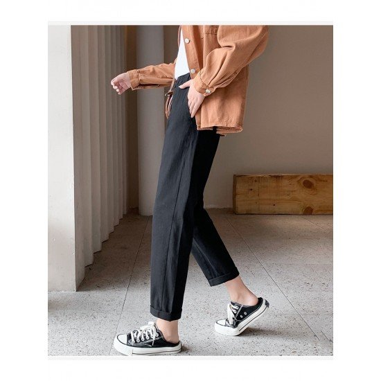  Pure Color High Waist Casual Women's Pants