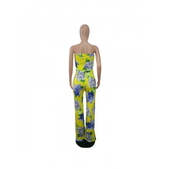  Sexy Backless Strapless Flower Printing Women's Jumpsuits