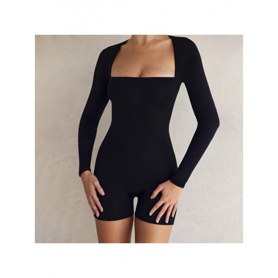 Square Neck Long Sleeve Skinny Rompers