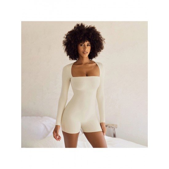 Square Neck Long Sleeve Skinny Rompers