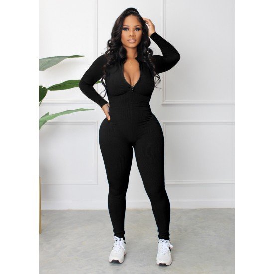  2022 Fall Pure Color Women's Long Sleeve Jumpsuit