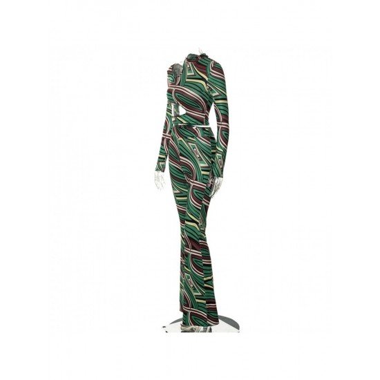  Fashion Printing Hollowed Out Women's Trouser Suit