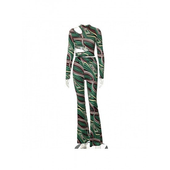  Fashion Printing Hollowed Out Women's Trouser Suit