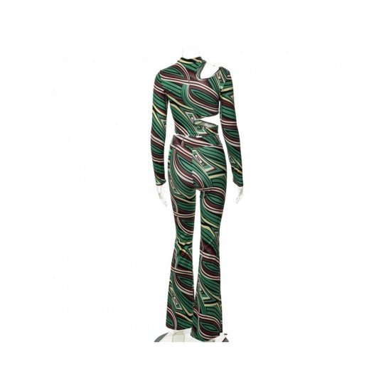  Fashion Printing Hollowed Out Women's Trouser Suit