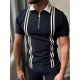 Men Striped Summer Zipper Polo Shirt 