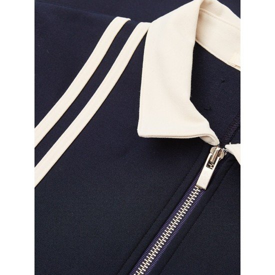 Men Striped Summer Zipper Polo Shirt 