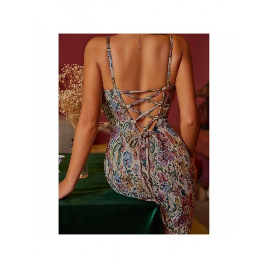  Retro Bandage Printing Backless Sleeveless Dress For Women