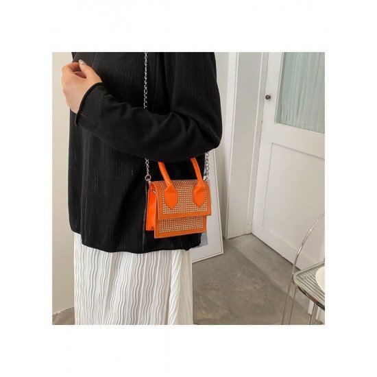  PU Hot Drilling Pure Color Cross Body Bag