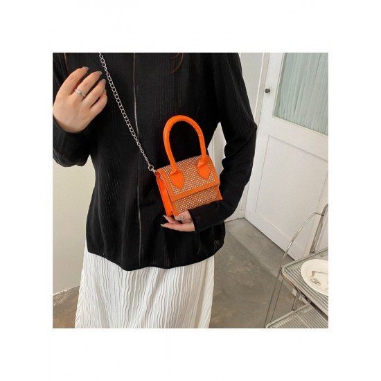  PU Hot Drilling Pure Color Cross Body Bag