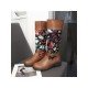 Flower Embroidery Vintage Mid Calf Boots