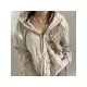 Pockets Printed Zipper Up Loose Women Coats