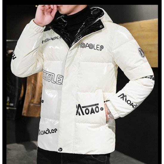  Winter Men's Letter Printing Hooded Short Coats