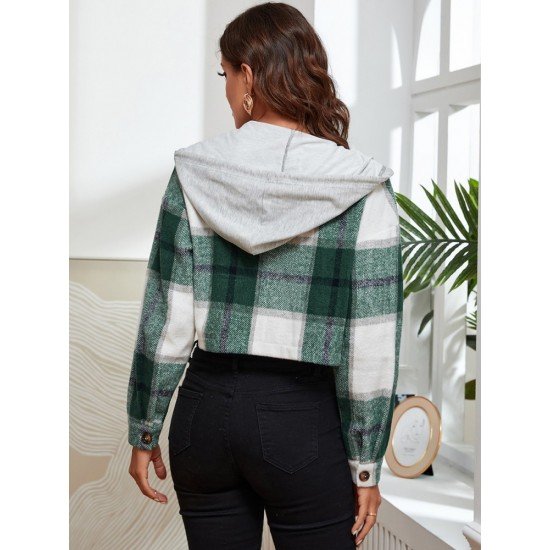  Leisure Hooded Plaid Women's Long Sleeve Coats