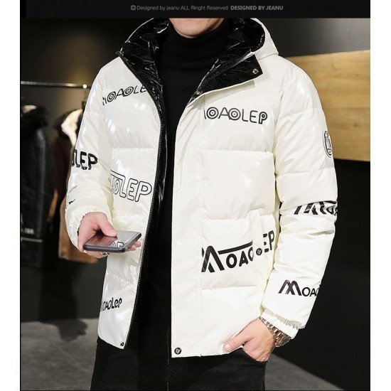  Winter Men's Letter Printing Hooded Short Coats