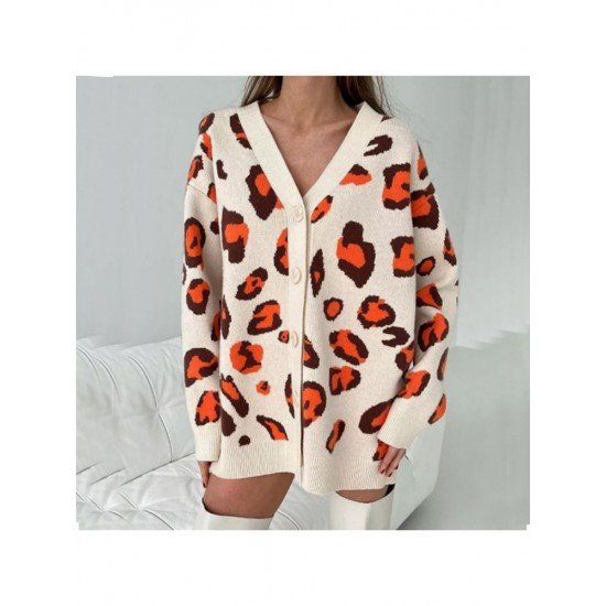  2022 V-neck Animal Print Women's Sweater