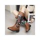 Flower Embroidery Vintage Mid Calf Boots