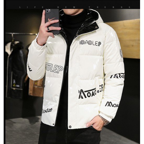  Winter Men's Letter Printing Hooded Short Coats