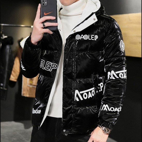  Winter Men's Letter Printing Hooded Short Coats