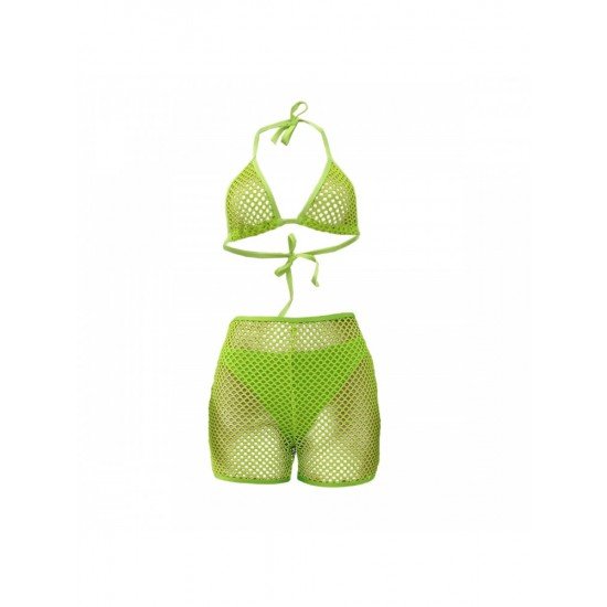  Sexy Halter Hollowed Out Solid 3-Piece Bikini Sets