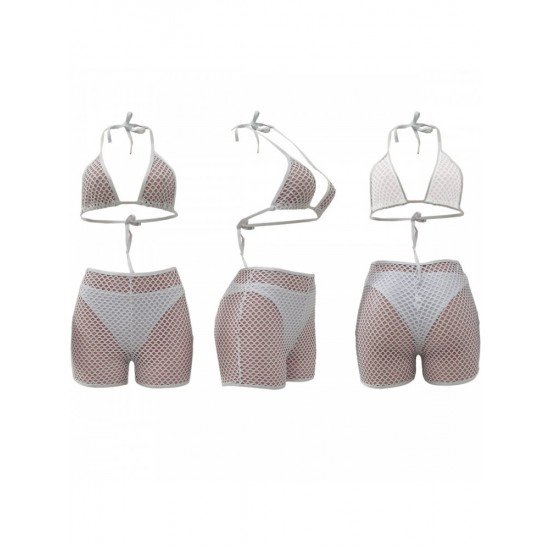  Sexy Halter Hollowed Out Solid 3-Piece Bikini Sets