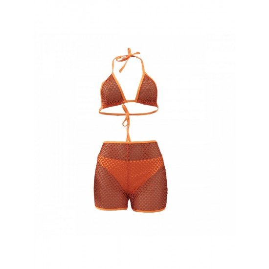  Sexy Halter Hollowed Out Solid 3-Piece Bikini Sets