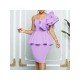 Ruffles One Shoulder Party Knee Length Dress