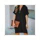  Pure Color V Neck Women's Short Sleeve Dress