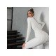 Skinny White Long Sleeve Half Zip Jumpsuits