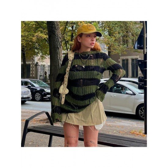 Striped Ripped Ladies Fall Sweaters