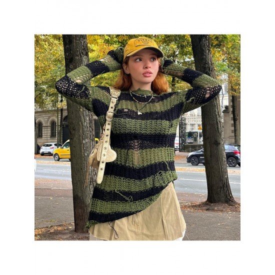 Striped Ripped Ladies Fall Sweaters