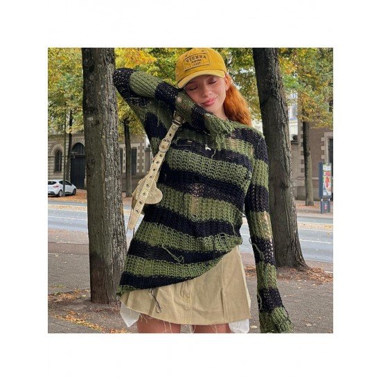 Striped Ripped Ladies Fall Sweaters