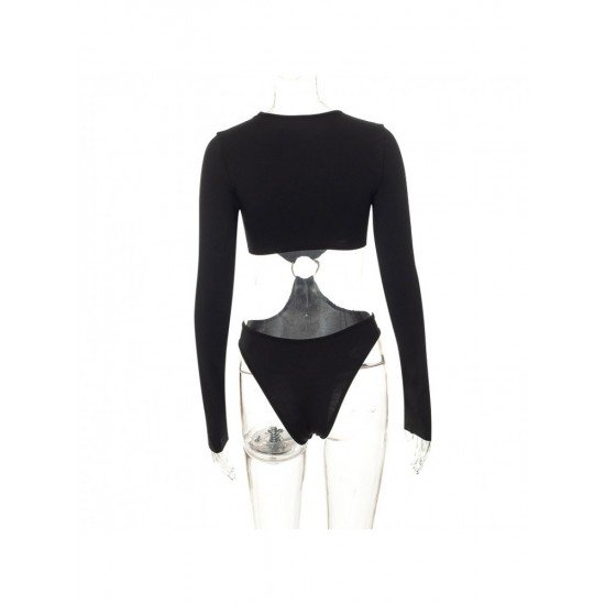 Sexy Black Hollow Out Long Sleeve Women Bodysuits