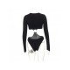 Sexy Black Hollow Out Long Sleeve Women Bodysuits