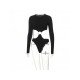 Sexy Black Hollow Out Long Sleeve Women Bodysuits