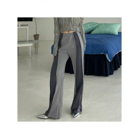  Fashion Contrast Color Patchwork Low Waist Bootcut Pants