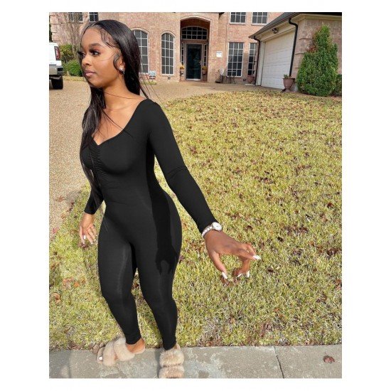 Casual Solid Long Sleeve Women Jumpsuits