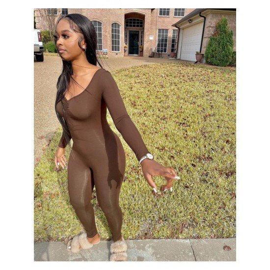 Casual Solid Long Sleeve Women Jumpsuits