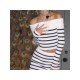  Striped Off The Shoulder Long Sleeve Cropped Tops