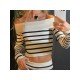  Striped Off The Shoulder Long Sleeve Cropped Tops