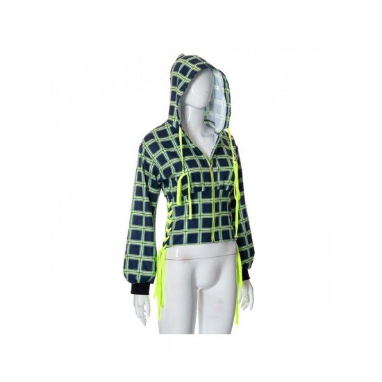  Fashion Casual Hooded Plaid Bandage Short Coats