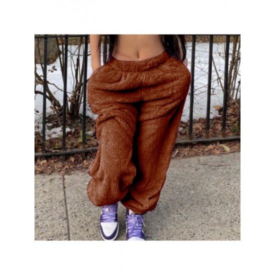  Casual Pure Color Plush Women's Long Pants