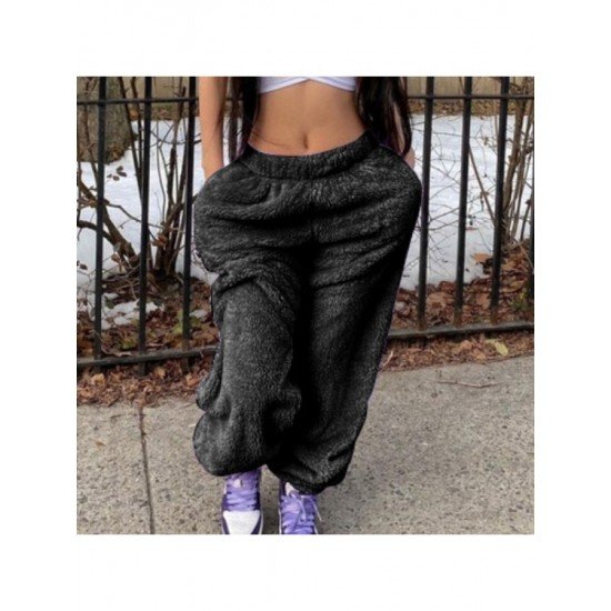  Casual Pure Color Plush Women's Long Pants