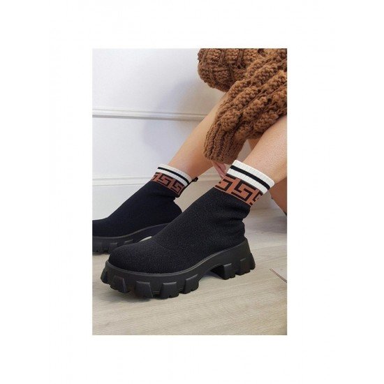 Fall Printed Black Chunky Ankle Boots