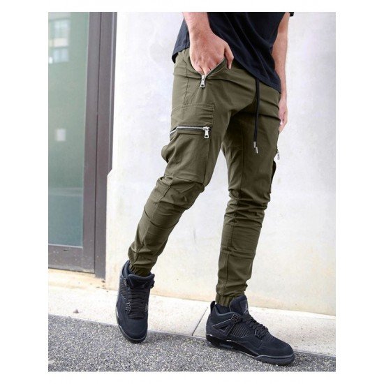 Casual Black Zip Pocket Pencil Pants For Men