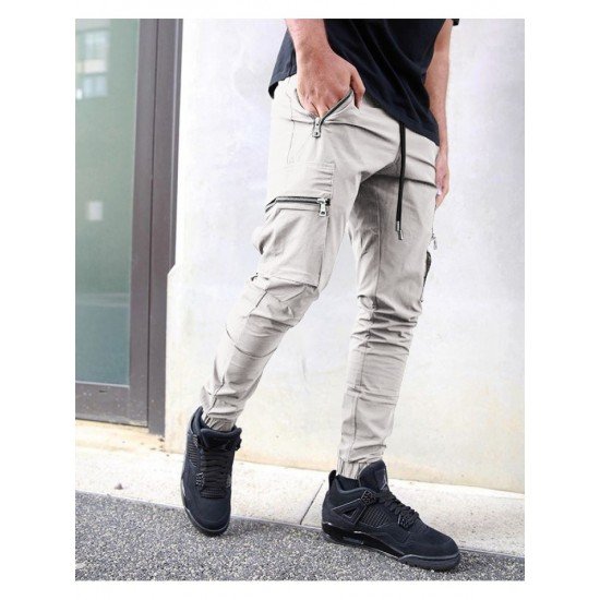 Casual Black Zip Pocket Pencil Pants For Men