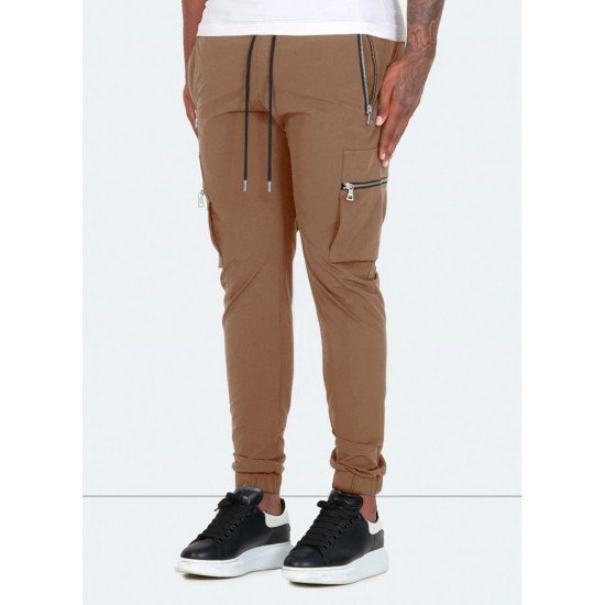 Casual Black Zip Pocket Pencil Pants For Men