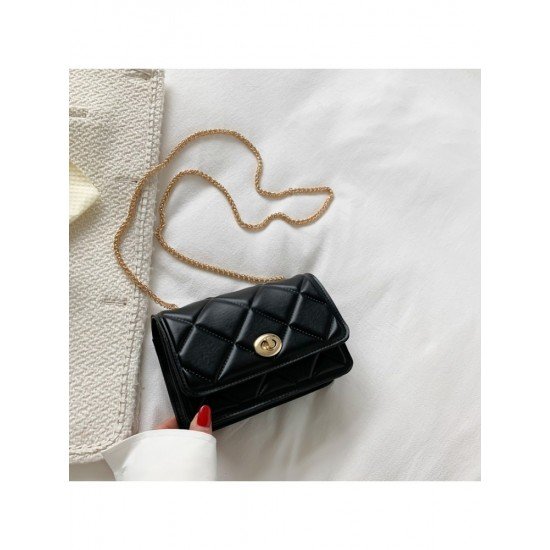  Simple PU Rhombus Lattice Pure Color Chain Bag